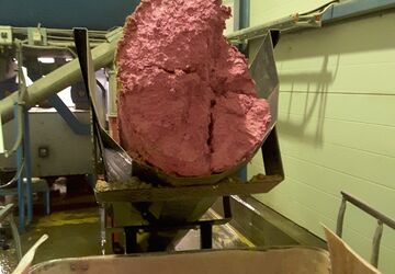 Screw Compactor for Compacting Pink Airlaid Dust - Shown in Exit tray