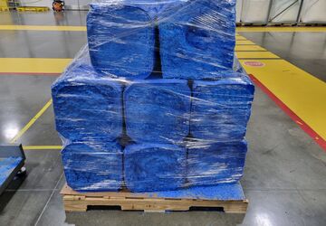 Pallet with blocks of compacted EPE